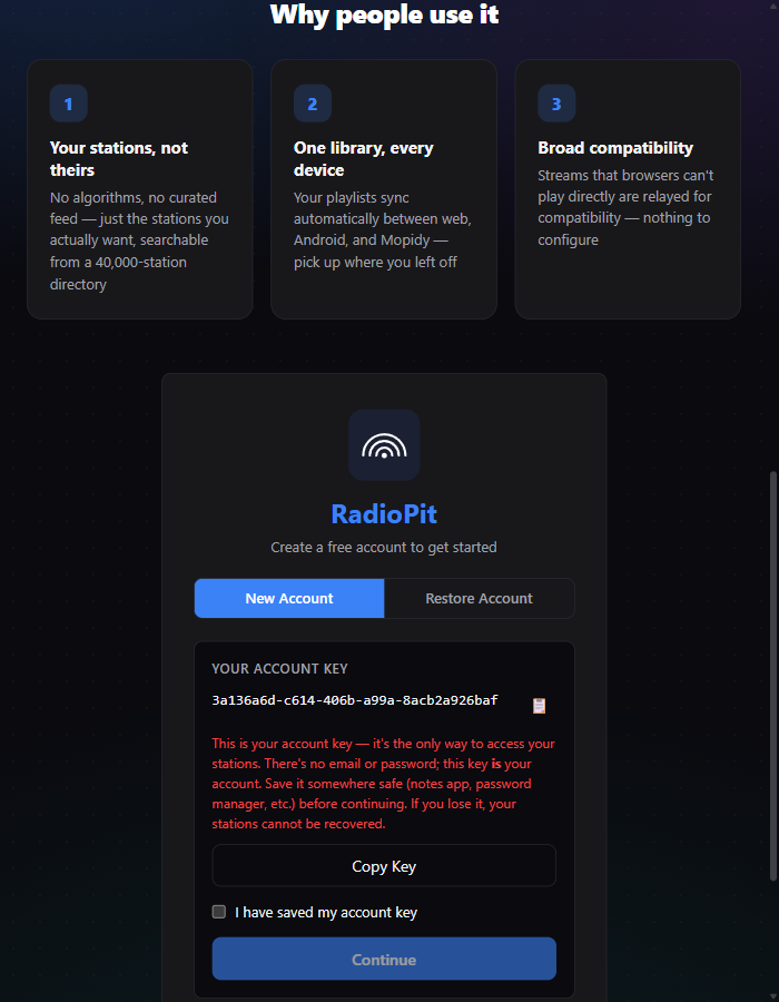 RadioPit account key, needed for the Mopidy extension's api_key setting